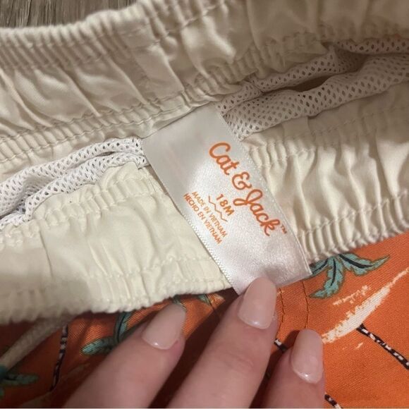 Kid's Cat & Jack Orange Tropical Palm Tree Print Swimsuit Shorts - Picture 7 of 7